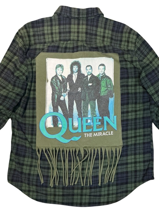 None Tops - Queen Upcycled Band T Shirt Flannel Freddie Mercury Fringe Grunge